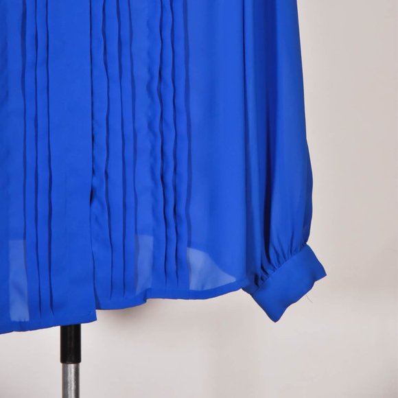 Vintage 80s Royal Blue Blouse with Bow Size 12 - Picture 4 of 7